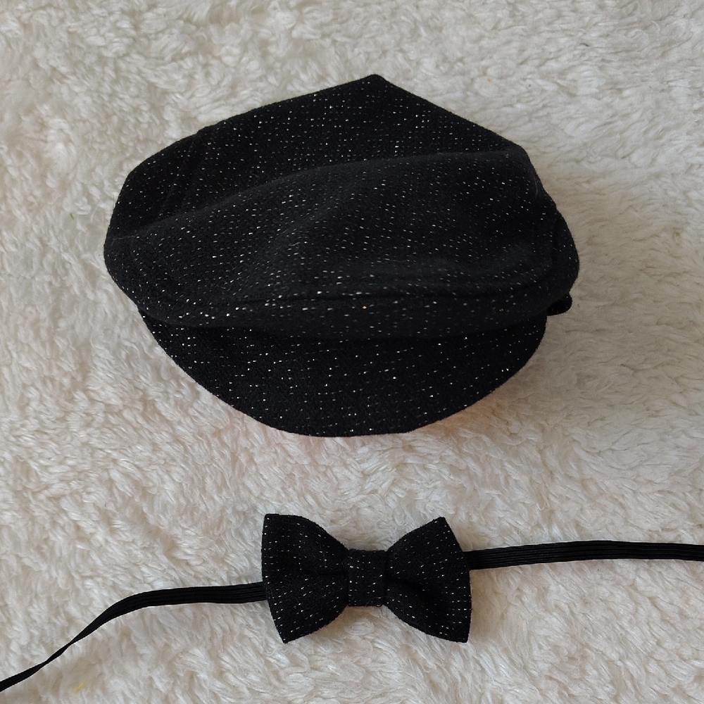 Black Glittery Hat and Bow Tie Set